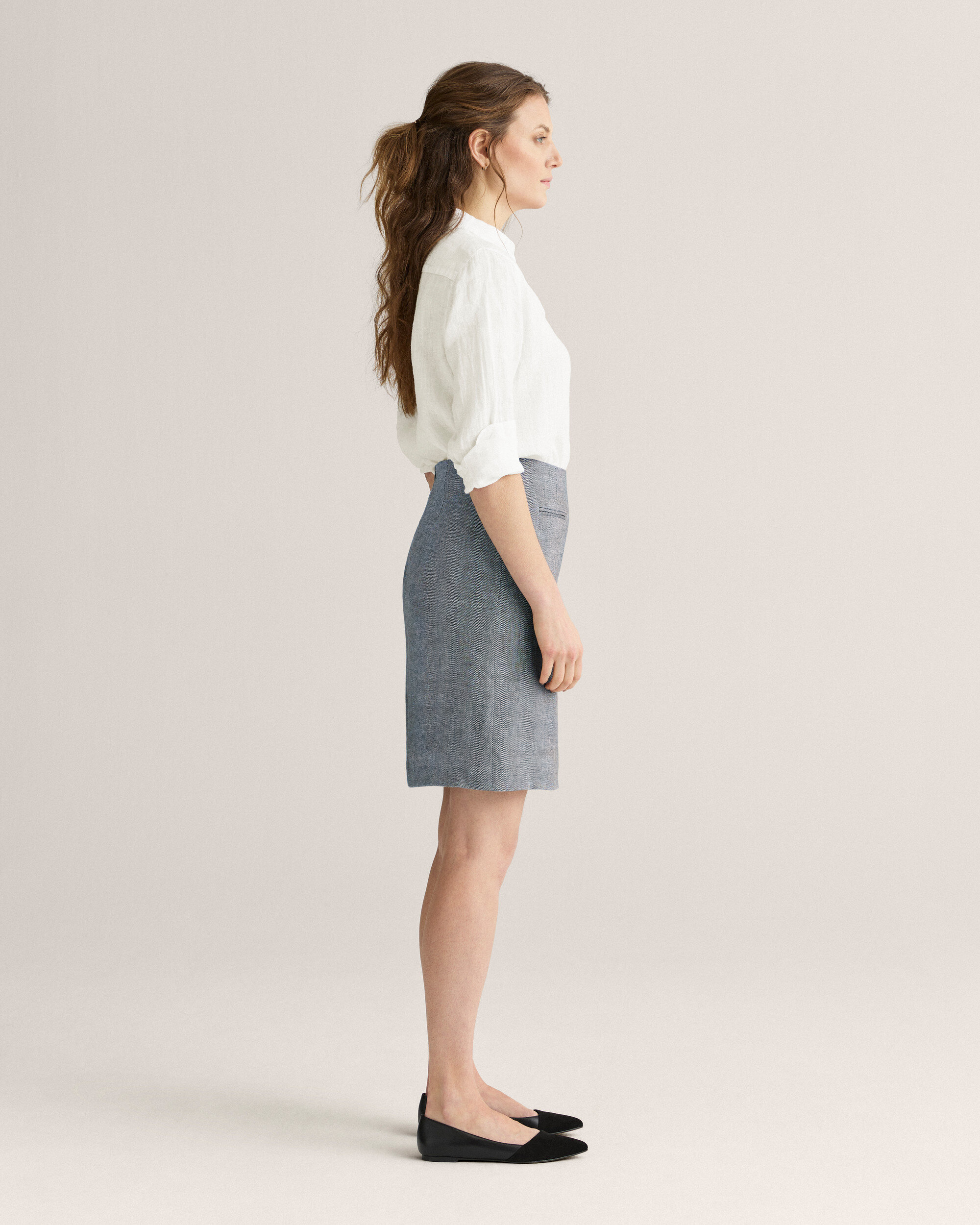 Linen Herringbone Skirt